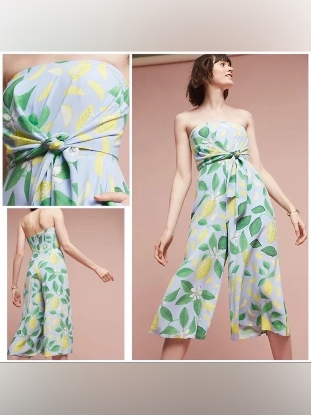 Maeve Anthropologie Lemon Grove Strapless‎ Jumpsuit size 10P